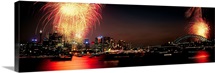 Firework display at New year's eve in a city, Sydney, New South Wales, Australia