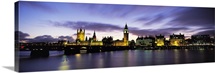 Government buildings lit up at night, Big Ben, Houses of Parliament, Thames River, City Of Westminster, London, England