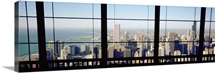 High angle view of a city as seen through a window, Chicago, Illinois