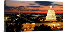 High angle view of a city lit up at dusk, Washington DC