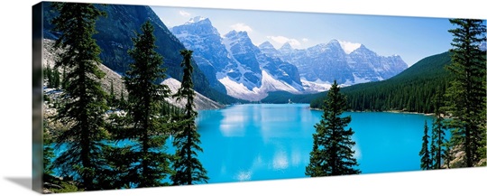 High angle view of a lake, Moraine Lake, Valley of ten peaks, Banff National Park, Alberta, Canada