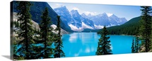 High angle view of a lake, Moraine Lake, Valley of ten peaks, Banff National Park, Alberta, Canada