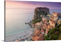 High angle view of a town and a castle on a cliff, Castello Ruffo, Scilla, Calabria, Italy