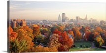 High angle view of autumn trees in a city, Hartford, Connecticut