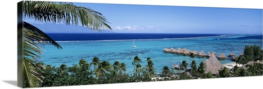 High angle view of beach huts, Kia Ora, Moorea, French Polynesia