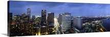High angle view of buildings in a city lit up at night, New Orleans, Louisiana