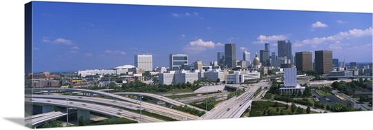 High angle view of elevated roads with buildings in the background, Atlanta, Georgia