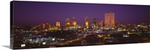High angle view of skyscrapers lit up at night Dallas Texas