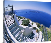 High angle view of steps, Santorini, Greece