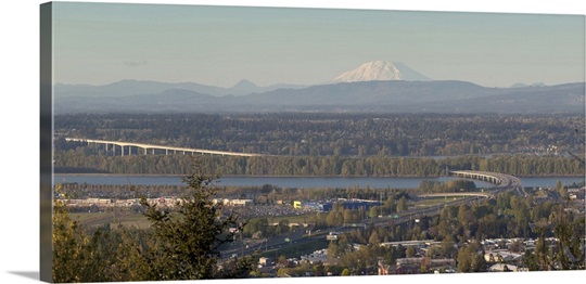 Interstate 205 Bridge over Columbia River, Mount St. Helens, Portland, Oregon Photo Canvas Print 