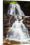 Low angle view of water cascading over rocky cliffs, Laurel Creek Falls, Great Smoky Mountains National Park, Tennessee