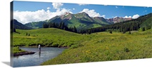 Man fly-fishing in Slate River, Crested Butte, Gunnison County, Colorado