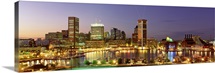 Maryland, Baltimore, City at night viewed from Federal Hill Park