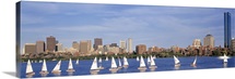 Massachusetts, Boston, Charles River, View of boats on a river by a city