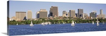Massachusetts, Boston, Panoramic view of an urban Skyline by the shore