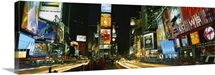 Neon boards in a city lit up at night, Times Square, New York City, New York State