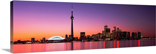 Reflection of buildings in water, CN Tower, Toronto, Ontario, Canada