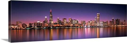Reflection of skyscrapers in a lake, Lake Michigan, Digital Composite, Chicago, Cook County, Illinois