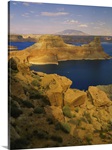 Rock formations at a lake, Gunsight Butte, Lake Powell, Glen Canyon National Recreation Area, Arizona, Utah