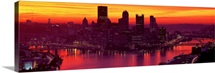 Silhouette of buildings at dawn, Three Rivers Stadium, Pittsburgh, Allegheny County, Pennsylvania