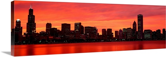 Skyline at sunset Chicago IL