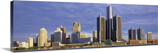 Skyscrapers at the waterfront, Detroit, Michigan