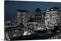 Skyscrapers lit up at dusk, Longfellow Place, Boston, Massachusetts