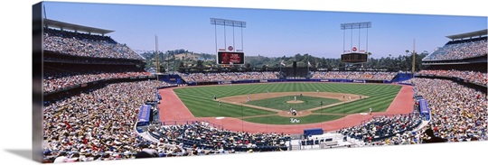 Spectators watching a baseball match, Dodgers vs. Angels, Dodger Stadium, City of Los Angeles, California