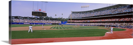Spectators watching a baseball match, Dodgers vs. Yankees, Dodger Stadium, City of Los Angeles, California