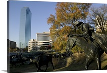 Statues in a park, Cattle Drive Sculpture, Pioneer Plaza, Dallas, Texas