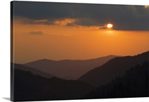 Sun setting behind clouds, silhouetted mountains, Great Smoky Mountains National Park, Tennessee