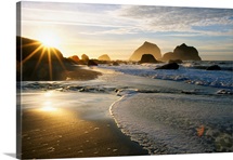 Sunset Over Beach Scene