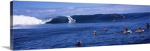 Surfers in the sea, Tahiti, French Polynesia