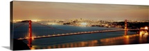Suspension bridge lit up at dusk Golden Gate Bridge San Francisco Bay San Francisco California
