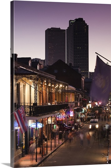 Tourists walking in the street, Bourbon Street, French Quarter, New Orleans, Louisiana