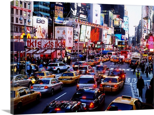 Traffic on a road in a city, Times Square, Manhattan, New York City, New York State