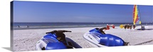 Two jet boats and a windsurfing board on the beach, Fort Myers Beach, Bowditch Point Regional Park, Gulf Of Mexico, Florida