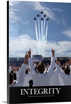 Military Poster: Members of the U.S. Naval Academy cheer as the Blue Angels perform