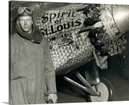 Lindbergh with his airplane, 1928
