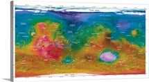 Mars topographical map, satellite image