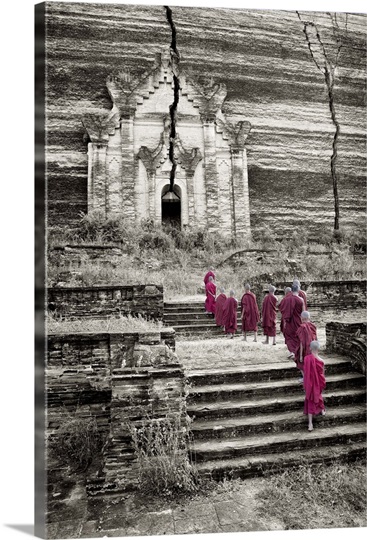 Monk boys walking up to Mingun Temple in Mandalay, Burma