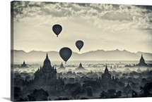 Sunrise with Balloons over the temples of Bagan, Burma