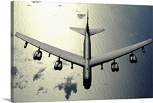 A B52 Stratofortress in flight over the Pacific Ocean
