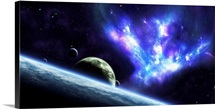 A bird shaped nebula watches over a group of planets