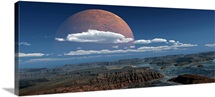 A moon rises over a young world