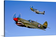 A P 40E Warhawk and a P 51D Mustang Kimberly Kaye in flight