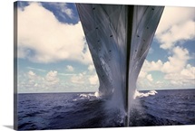 A waterlevel bow view of the battleship USS Missouri