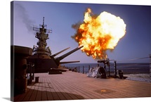 Battleship USS Wisconsin fires one of the Mark 7 16inch/50caliber guns