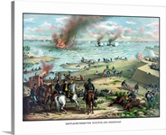 Civil War print showing the Naval Battle of the Monitor and The Merrimack