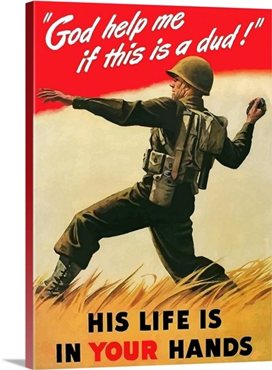 Digitally restored vector war propaganda poster. His life is in your